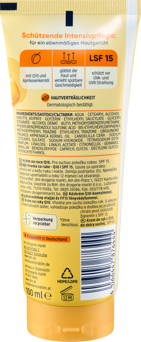 Q10 Hand Cream with Apricot Oil – SPF 15 – 3.4 fl oz