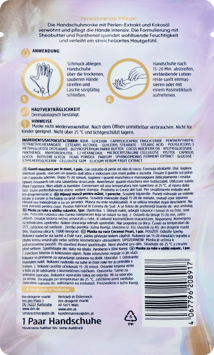 Coconut Pearl Moisturizing Hand Mask Gloves – 1 Pair